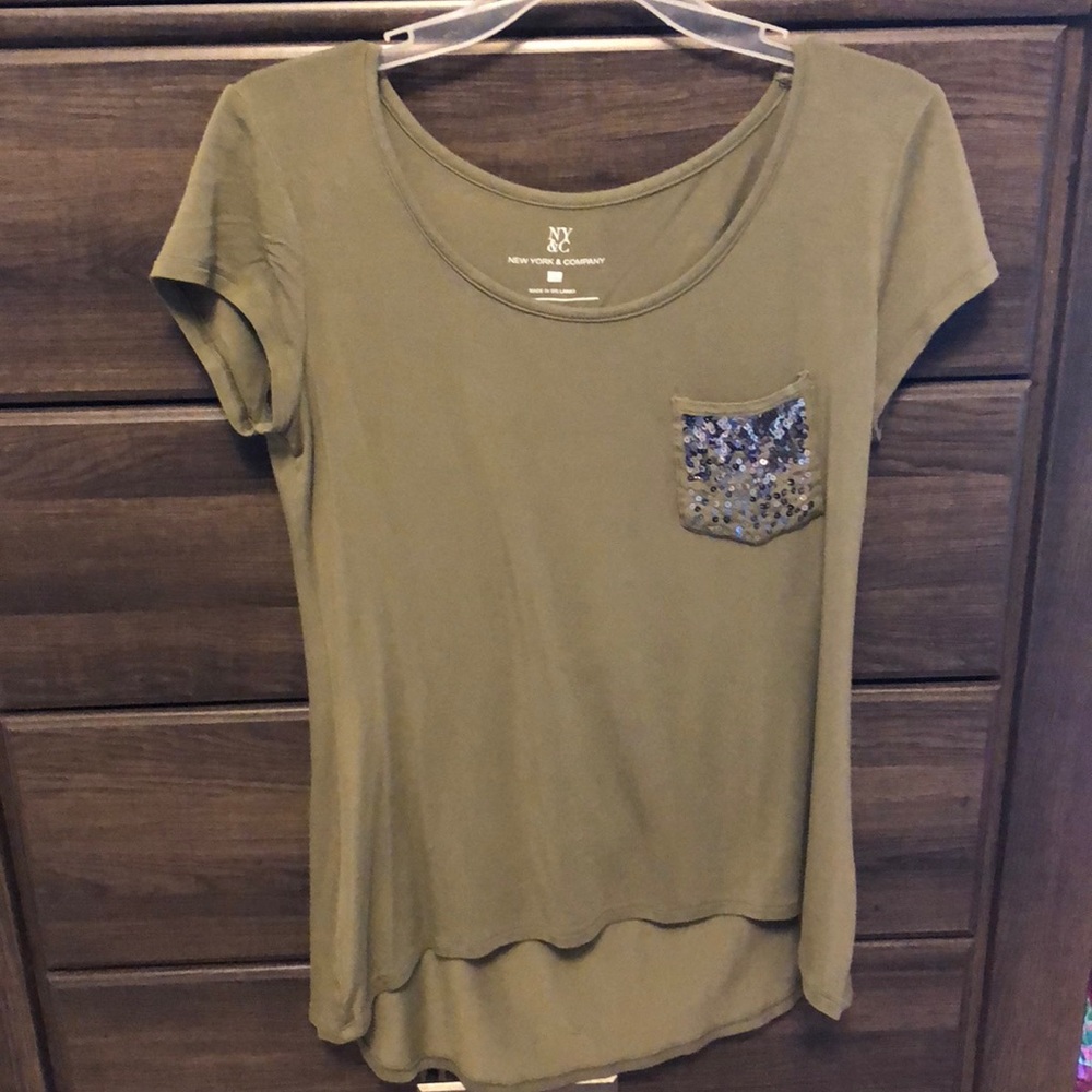 Olive green sparkle pocket T-shirt